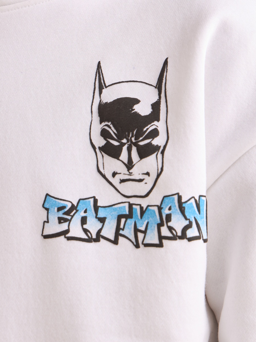 Batman Print Hooded Sweatshirt with Kangaroo Pocket
