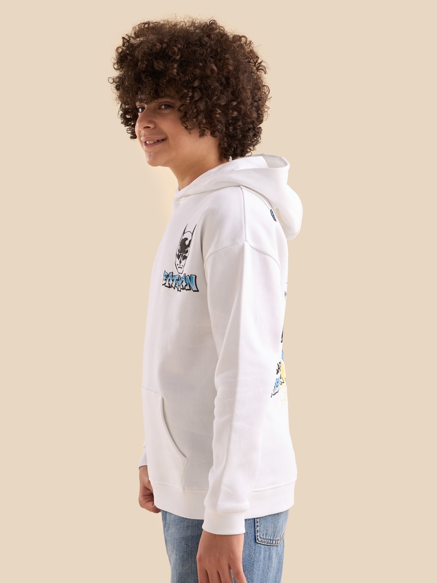 Batman Print Hooded Sweatshirt with Kangaroo Pocket