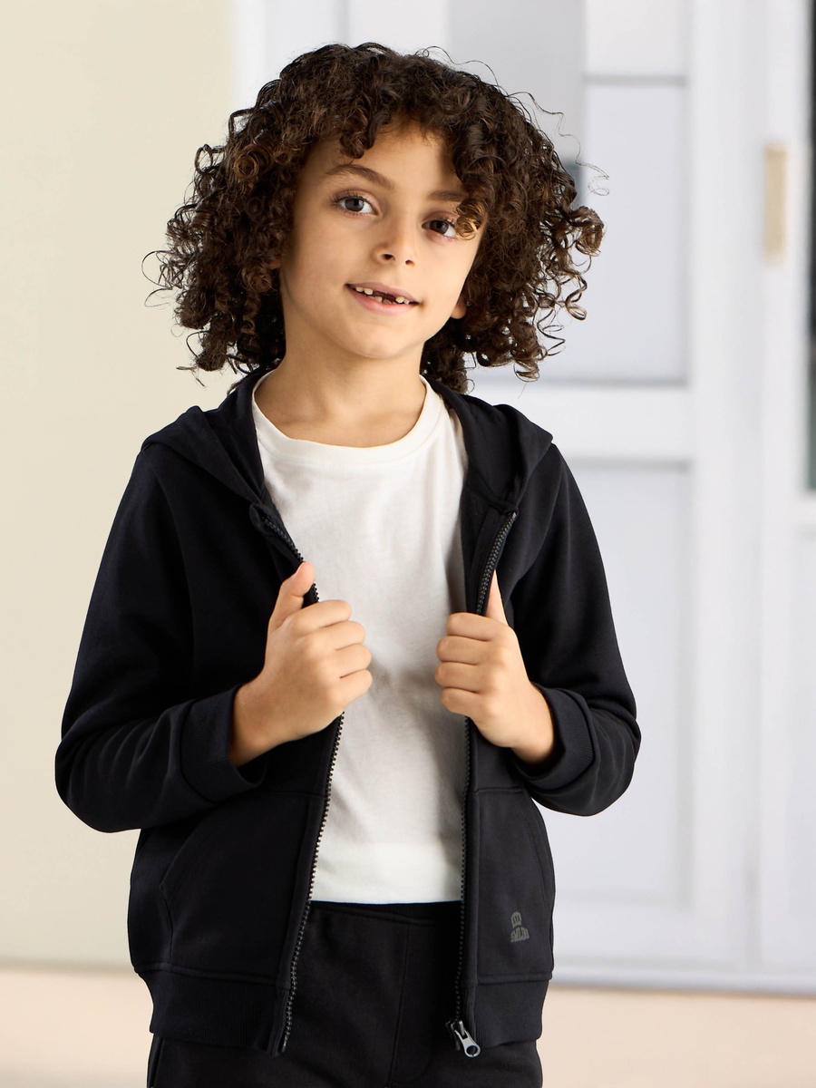 Plain Zip Through Hoodie with Kangaroo Pocket