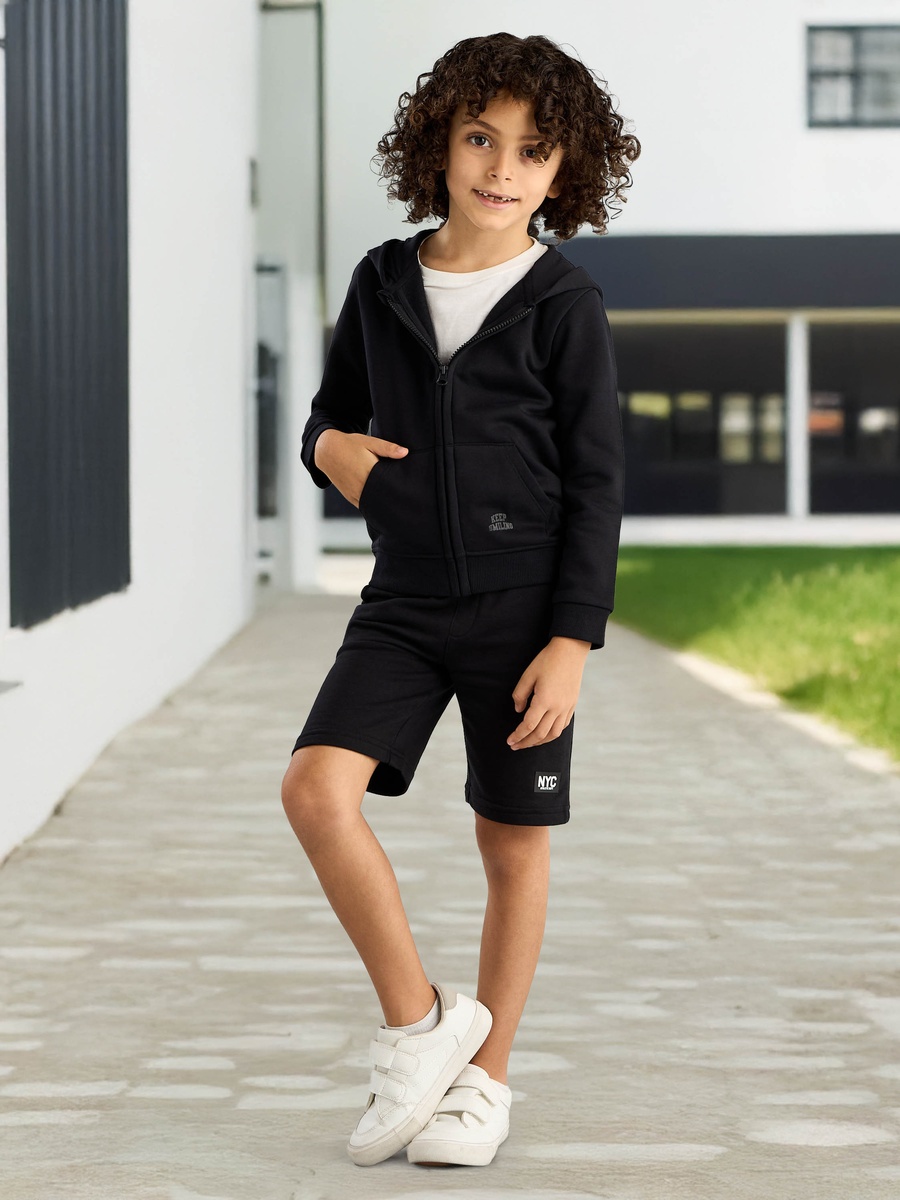 Plain Zip Through Hoodie with Kangaroo Pocket