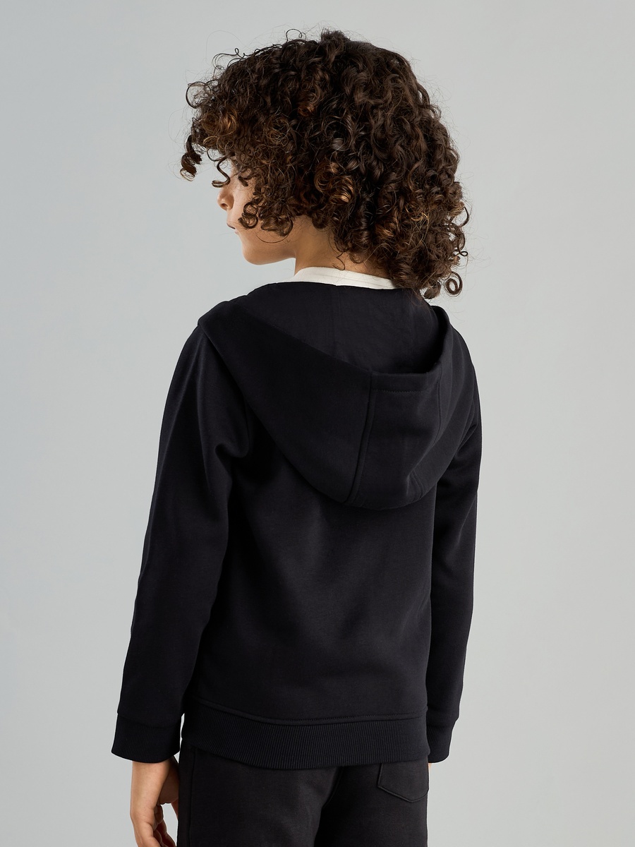 Plain Zip Through Hoodie with Kangaroo Pocket