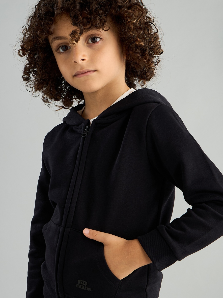Plain Zip Through Hoodie with Kangaroo Pocket