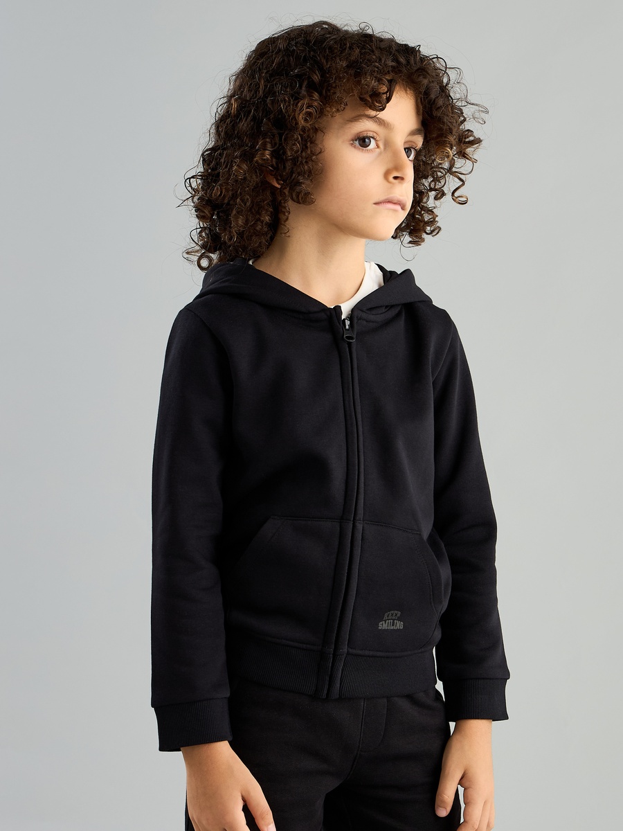 Plain Zip Through Hoodie with Kangaroo Pocket