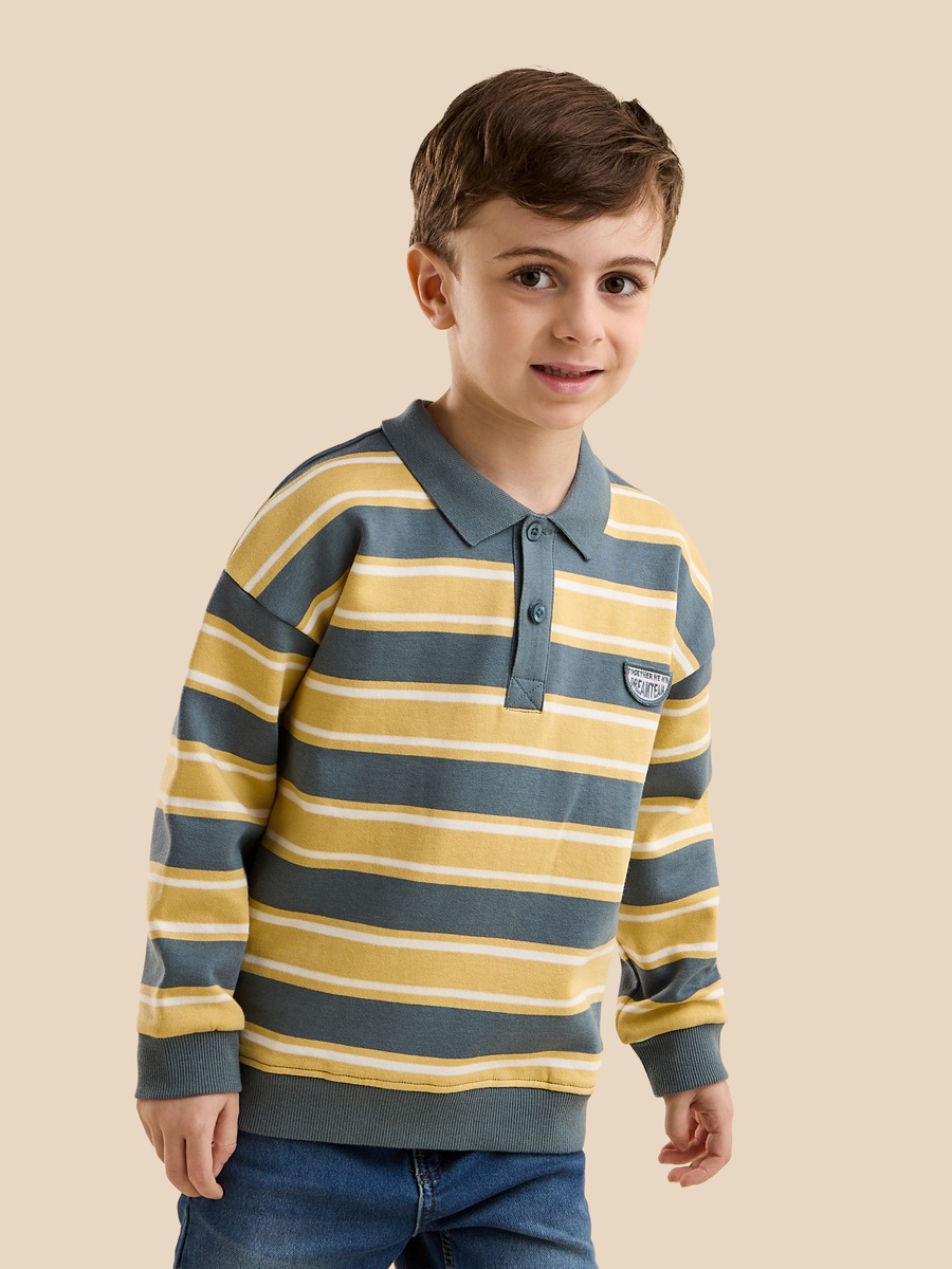 Striped Cotton Polo Sweatshirt
