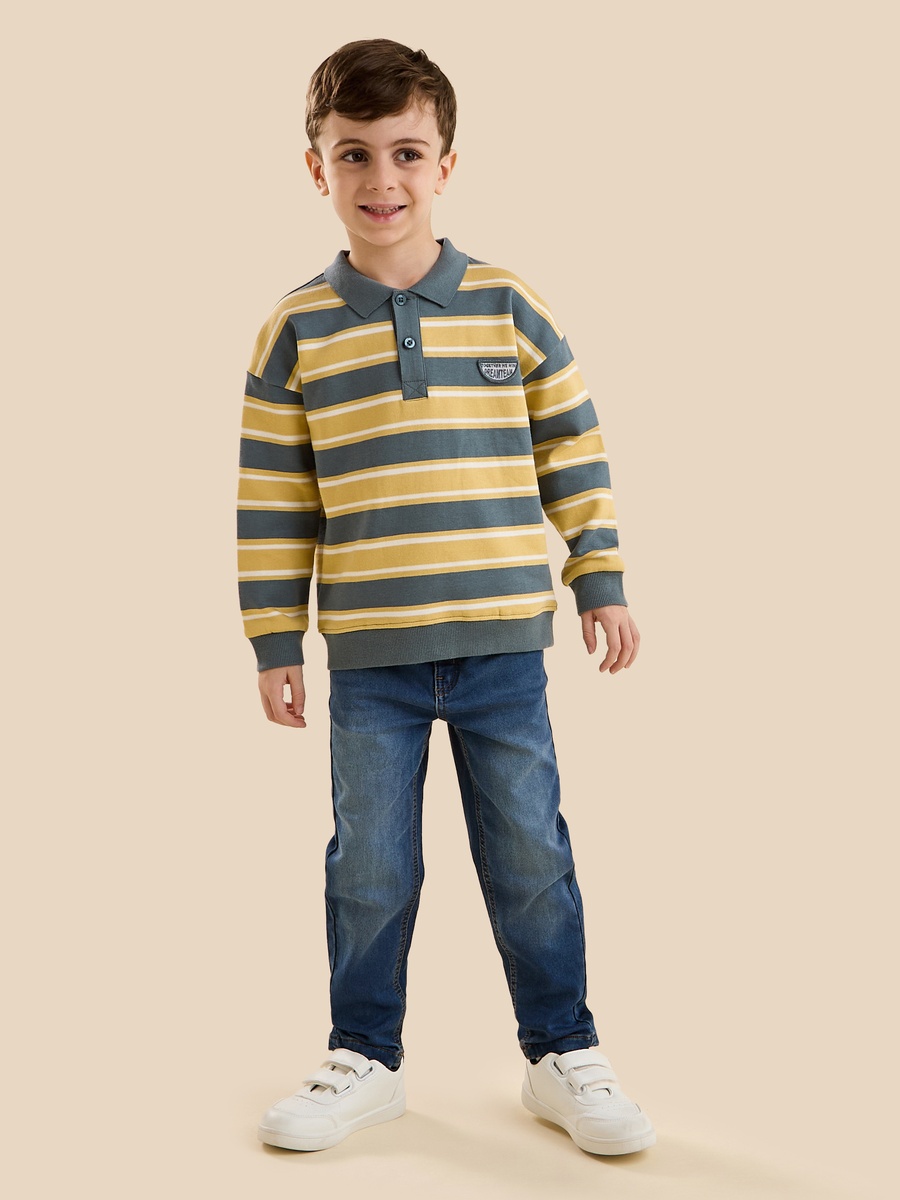 Striped Cotton Polo Sweatshirt