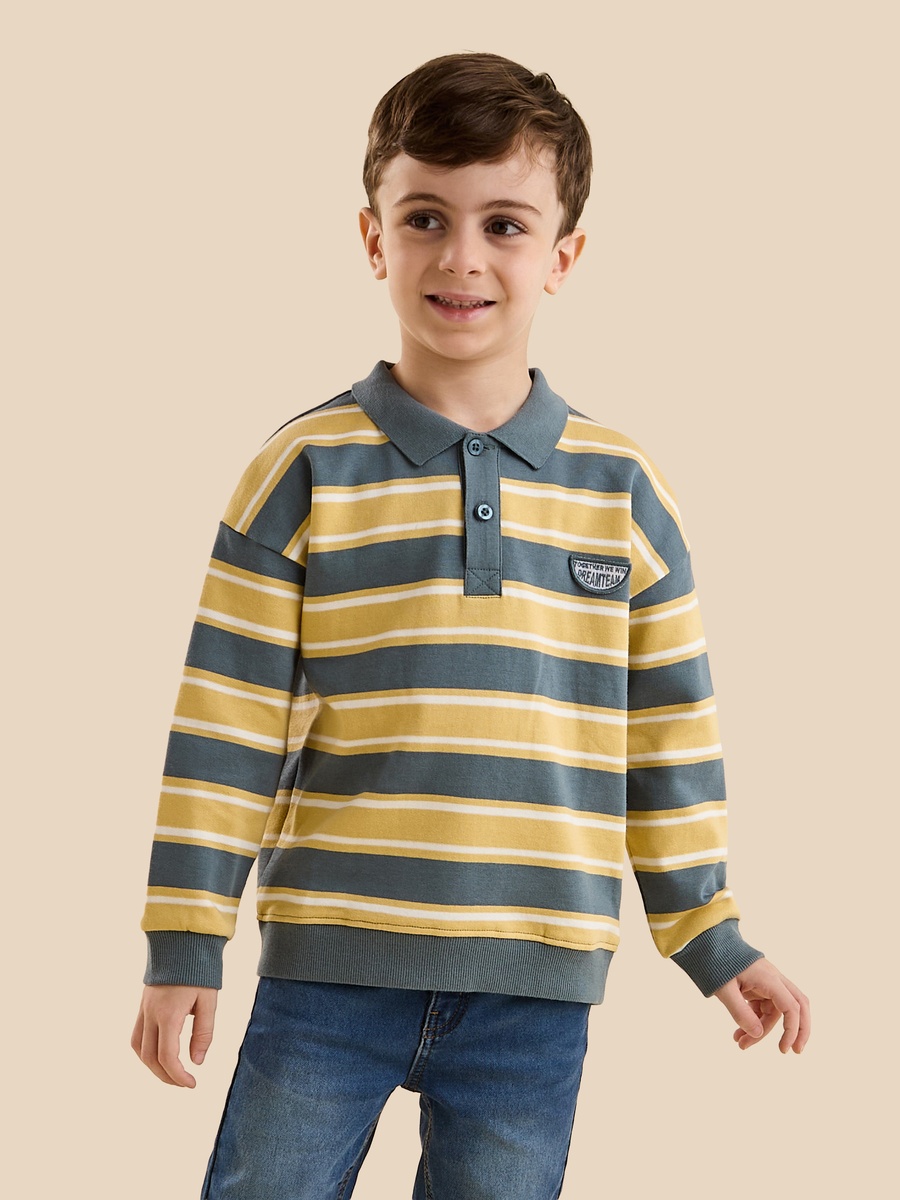Striped Cotton Polo Sweatshirt