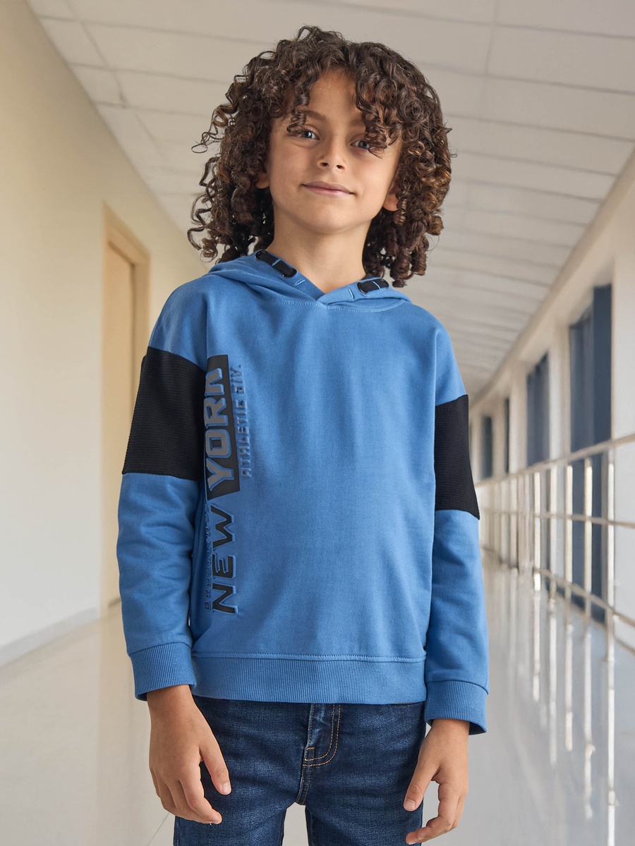 Typographic Embossed Hooded Cotton Sweatshirt