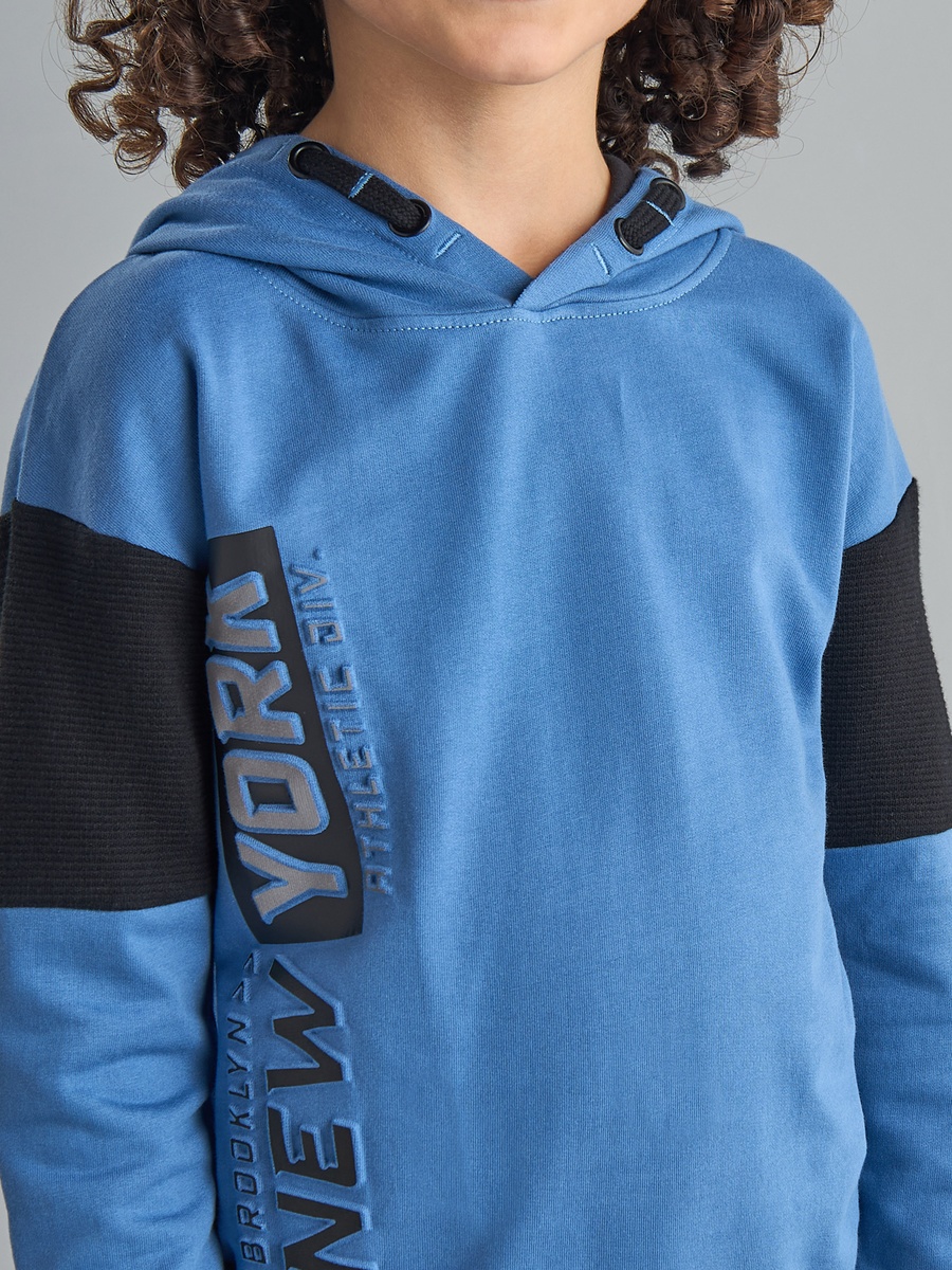Typographic Embossed Hooded Cotton Sweatshirt