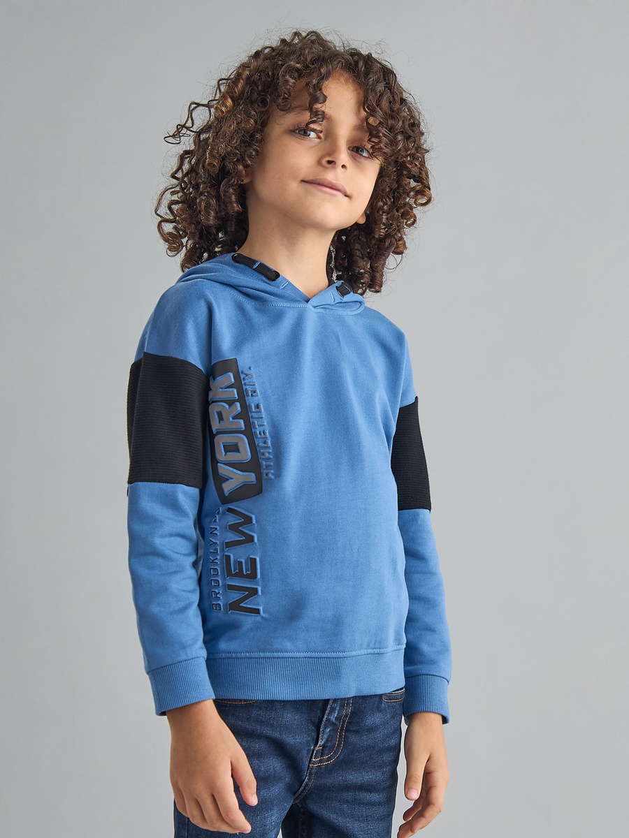 Typographic Embossed Hooded Cotton Sweatshirt