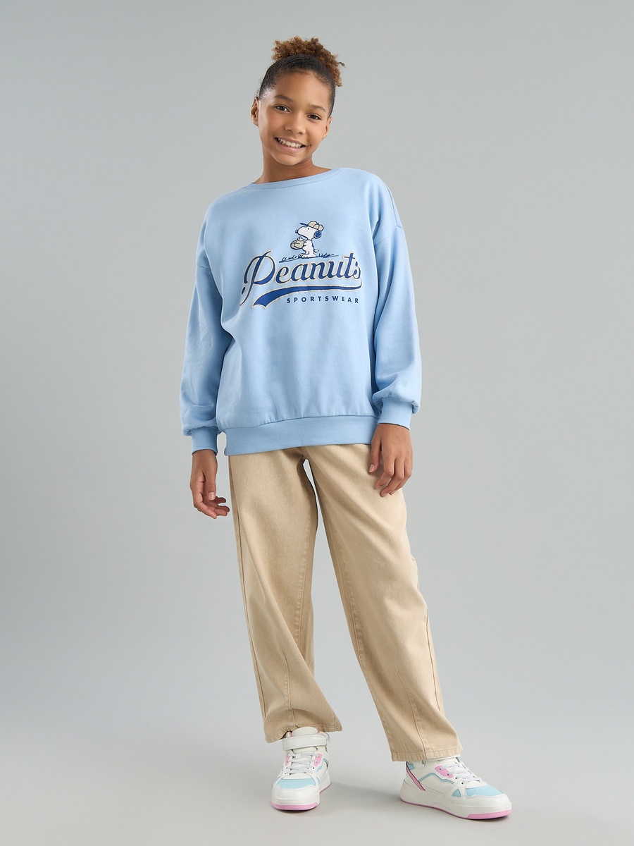 Peanuts Print Oversized Cotton Sweatshirt