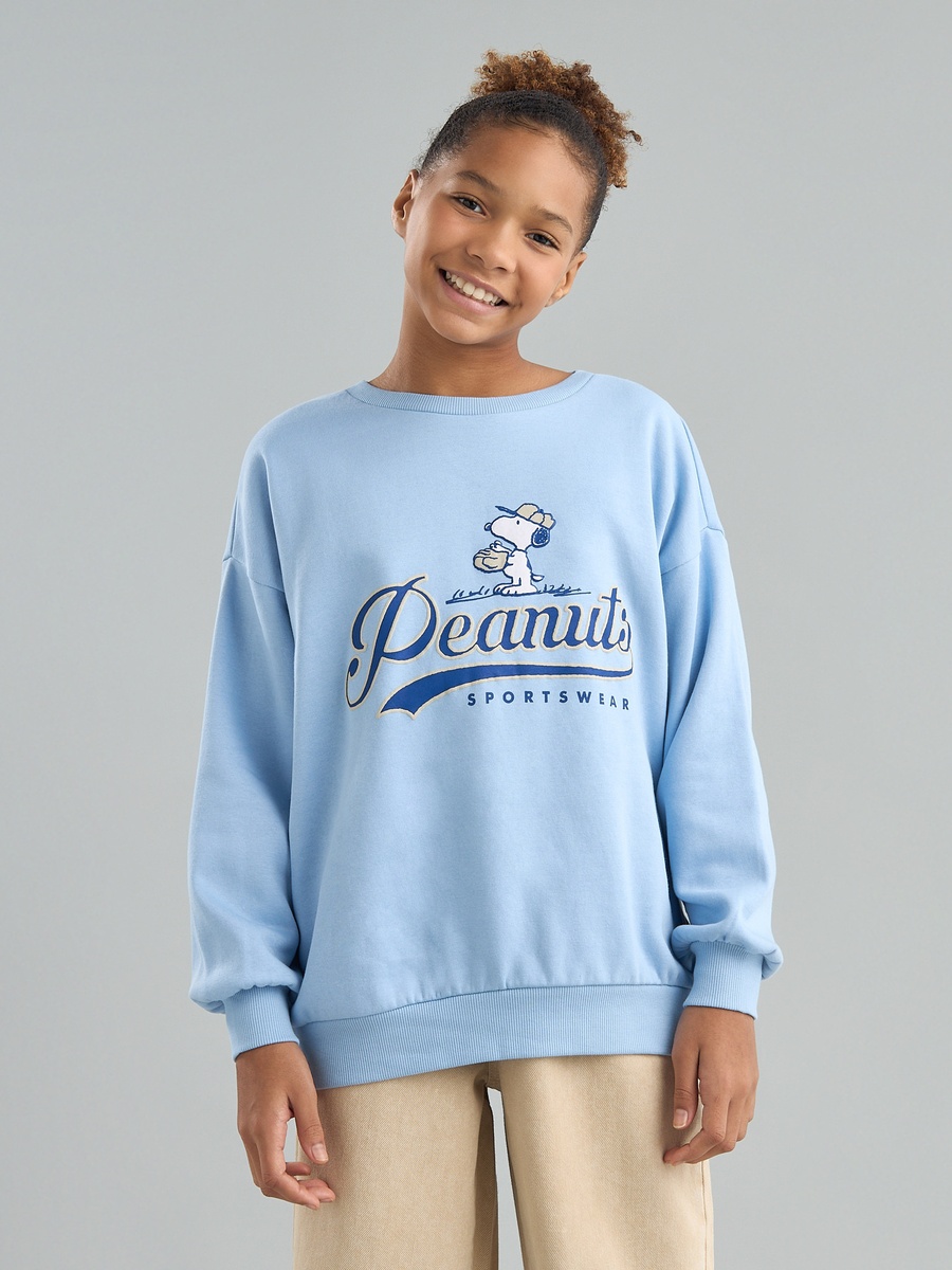 Peanuts Print Oversized Cotton Sweatshirt