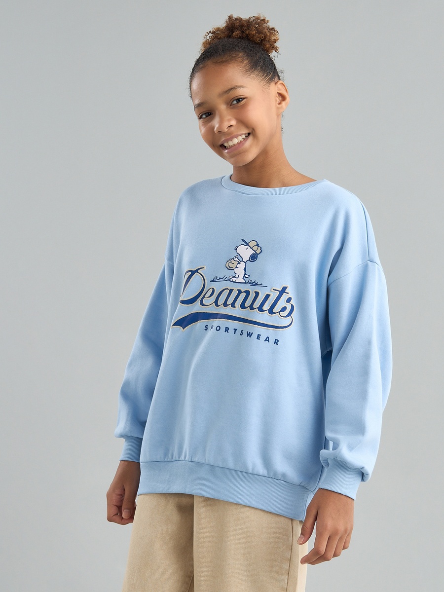 Peanuts Print Oversized Cotton Sweatshirt