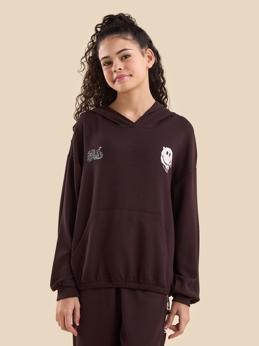 SmileyWorld Print Oversized Hooded Sweatshirt