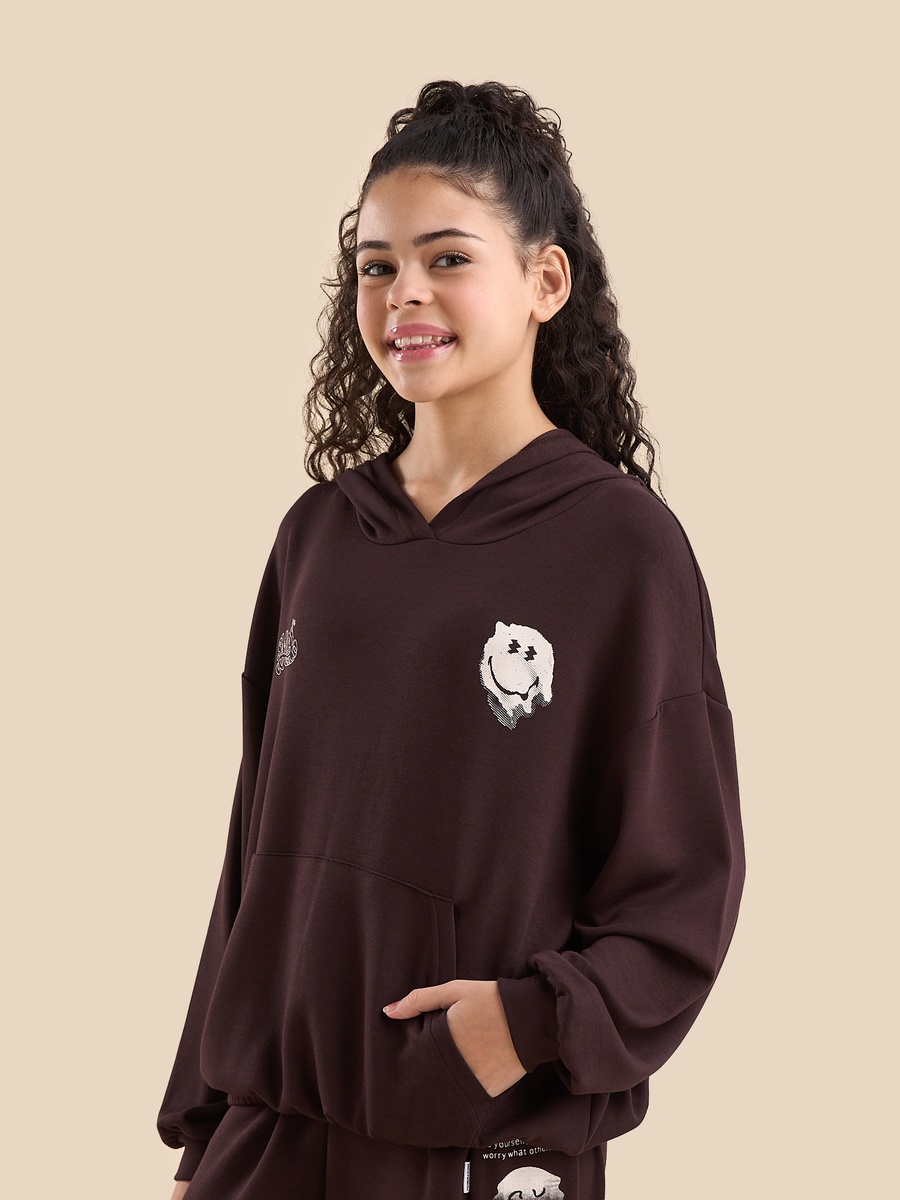 SmileyWorld Print Oversized Hooded Sweatshirt