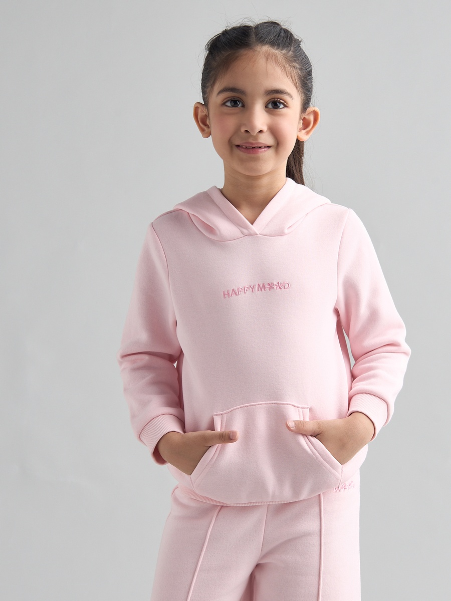 Slogan Embroidered Hooded Sweatshirt