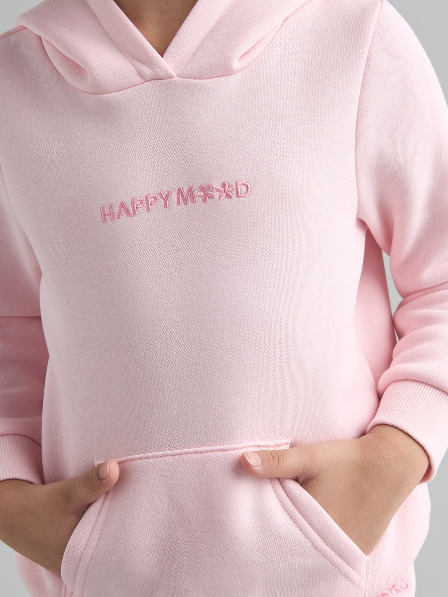 Slogan Embroidered Hooded Sweatshirt
