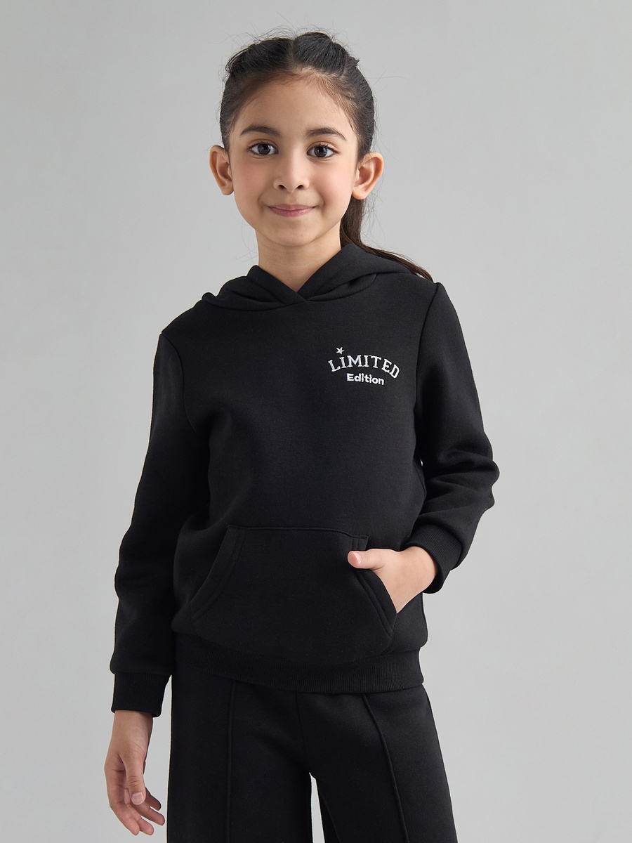Slogan Embroidered Hooded Sweatshirt