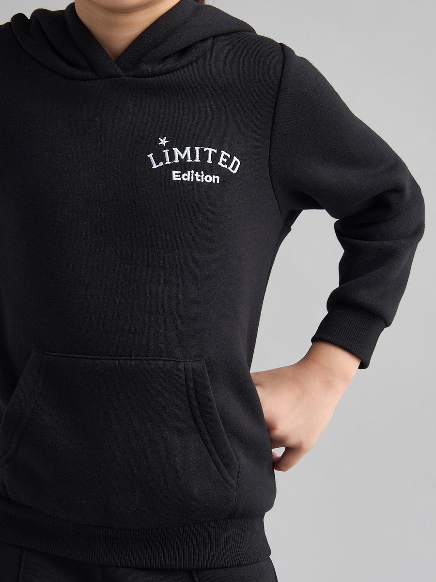Slogan Embroidered Hooded Sweatshirt
