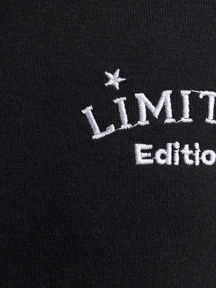 Slogan Embroidered Hooded Sweatshirt