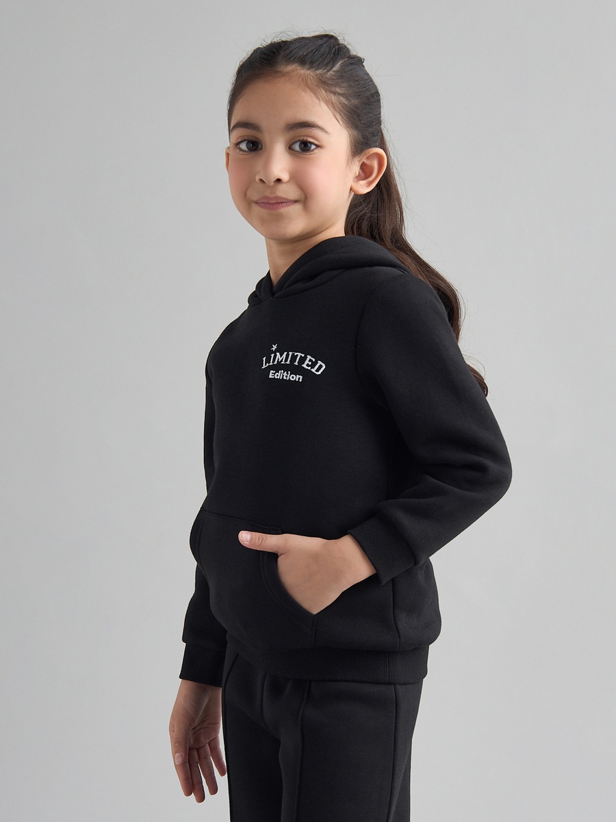 Slogan Embroidered Hooded Sweatshirt