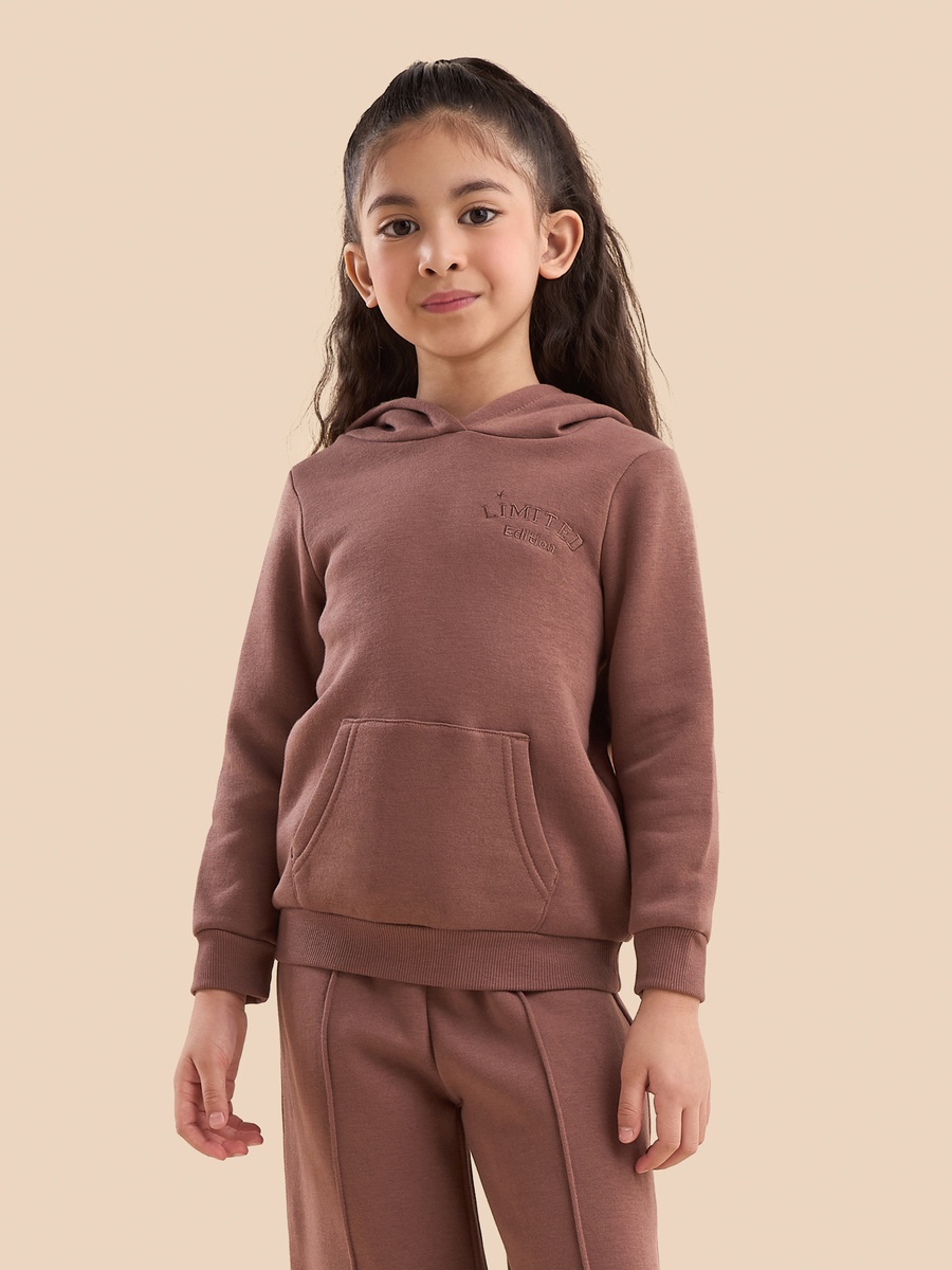 Slogan Embroidered Hooded Sweatshirt
