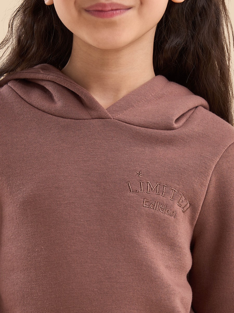 Slogan Embroidered Hooded Sweatshirt