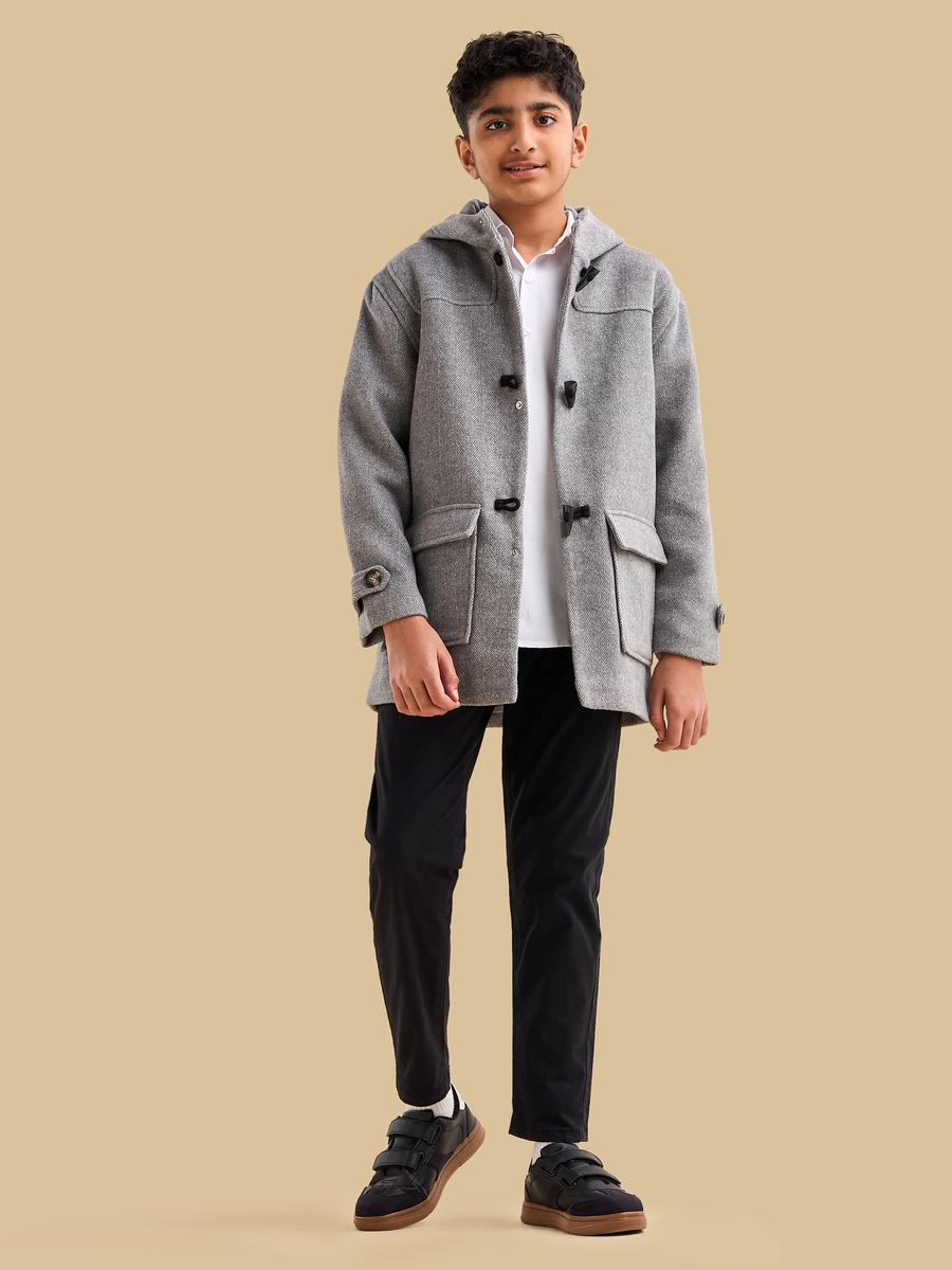Button Accent Hooded Longline Coat
