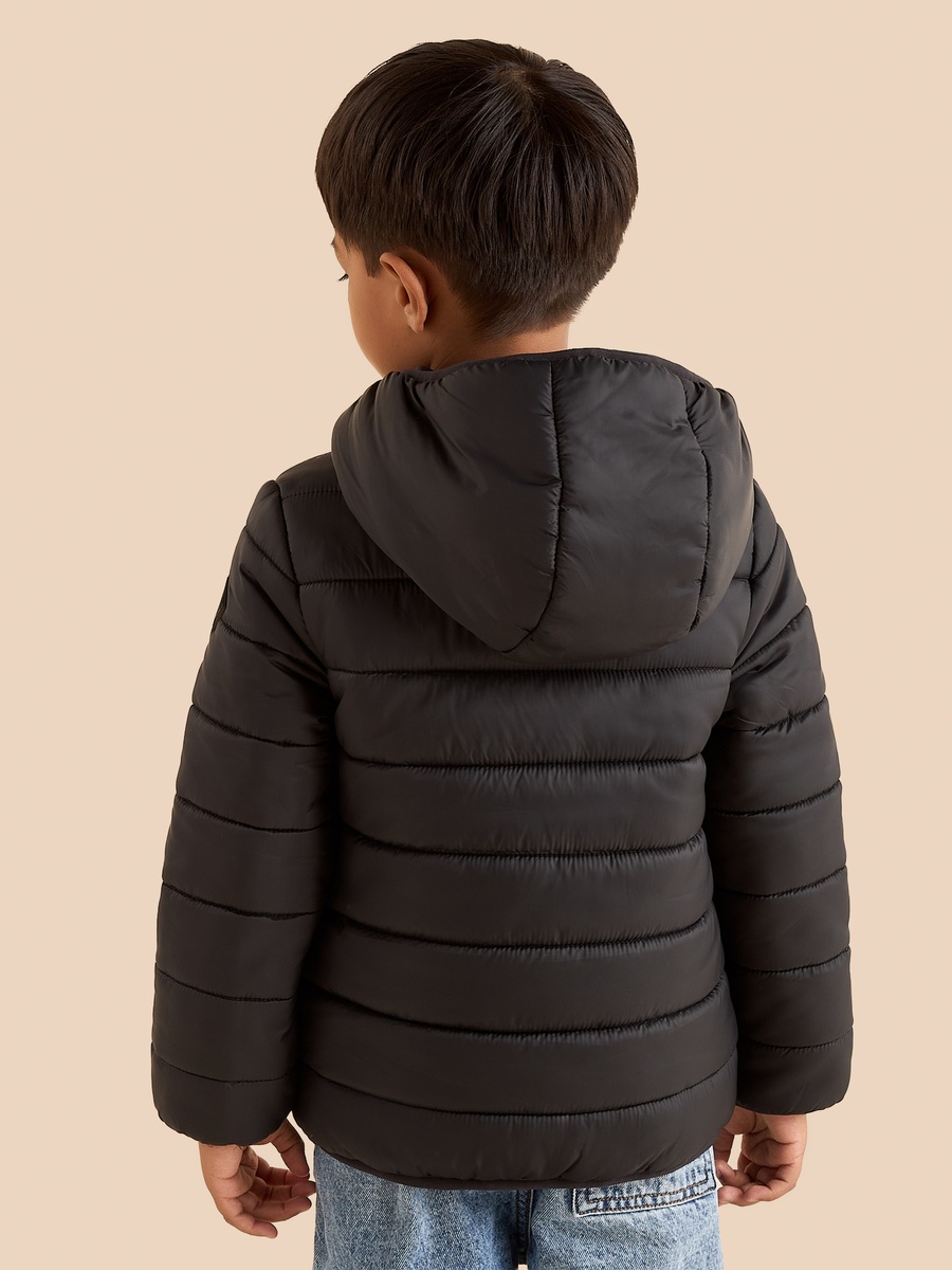 Plain Zip Through Hooded Puffer Jacket