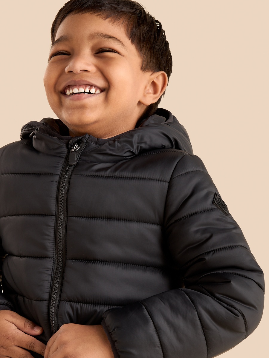 Plain Zip Through Hooded Puffer Jacket