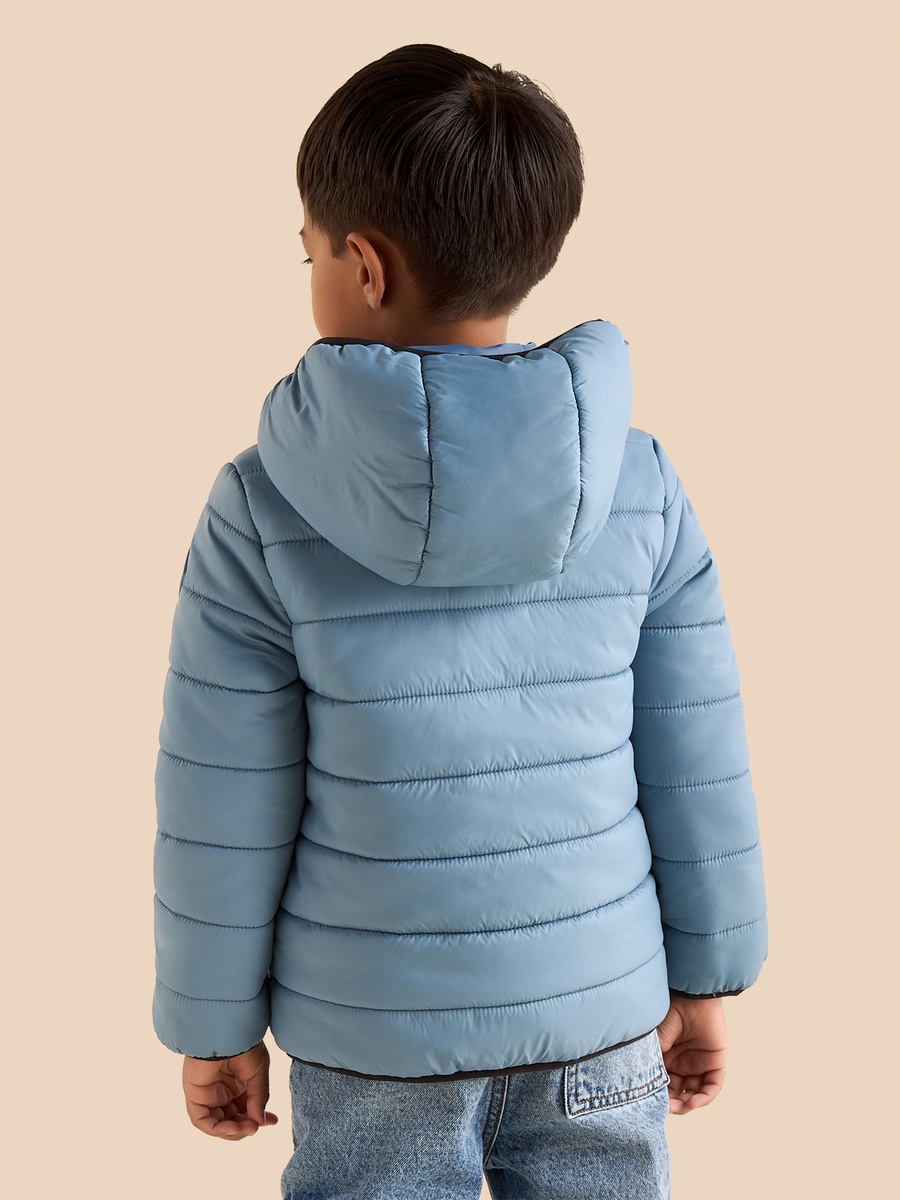 Plain Zip Through Hooded Puffer Jacket