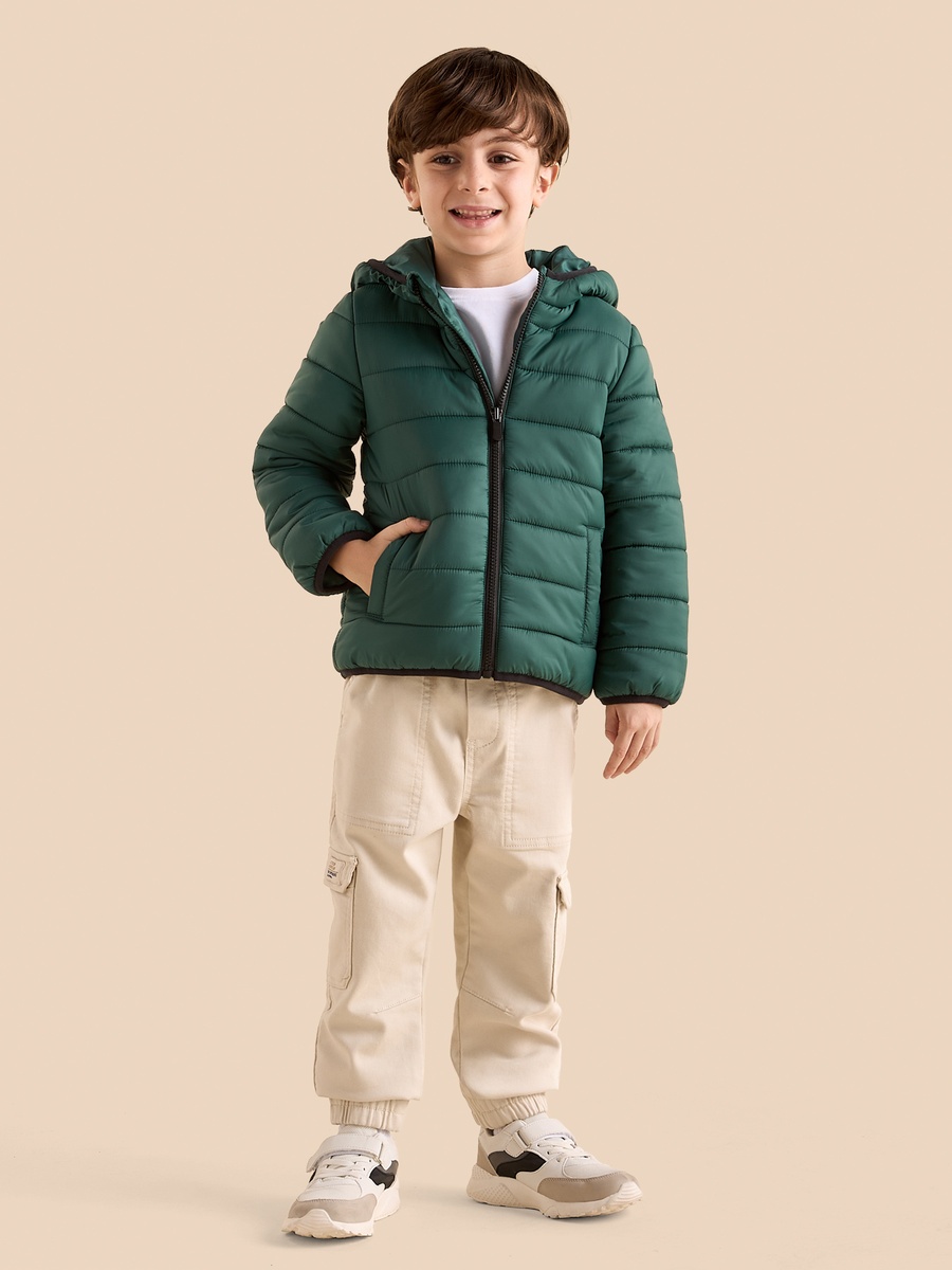 Plain Zip Through Hooded Puffer Jacket