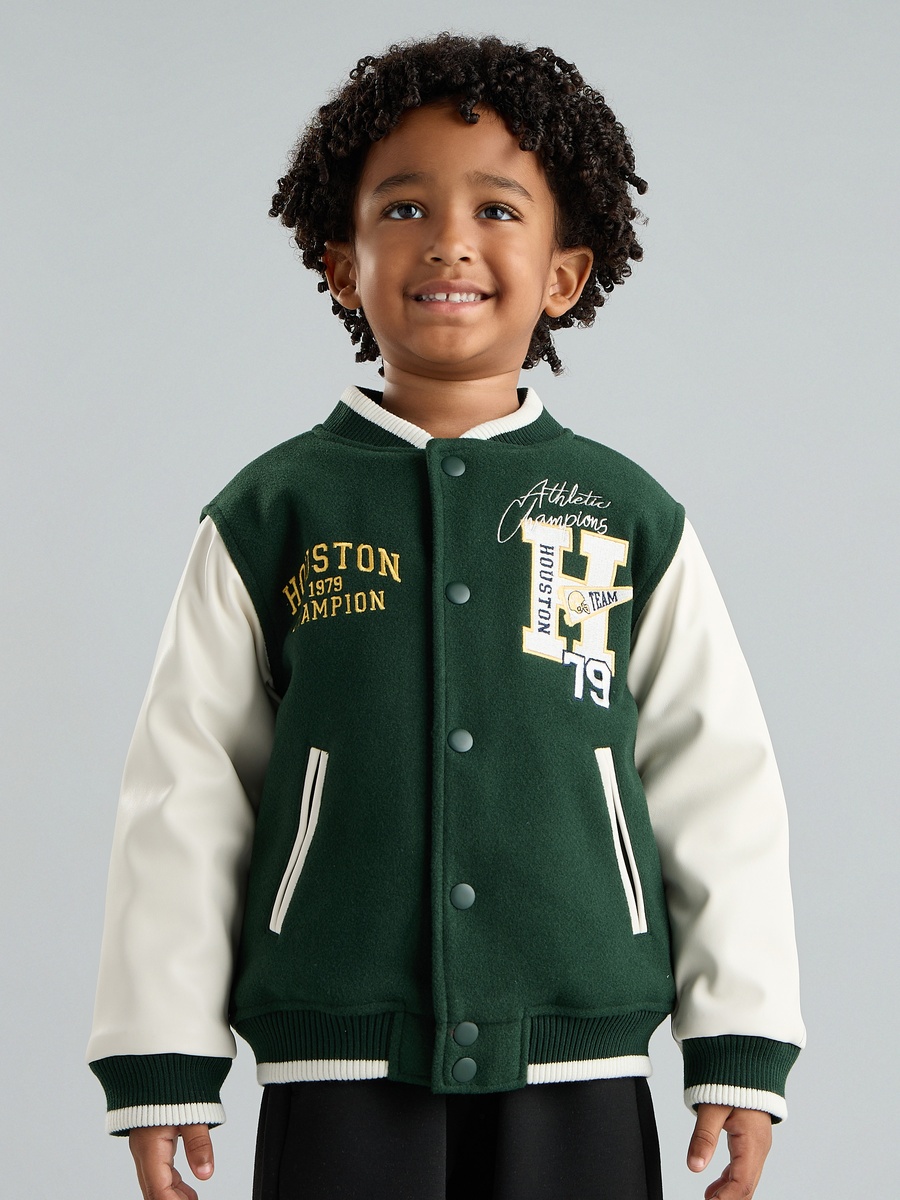 Varsity Print Felt Bomber Jacket