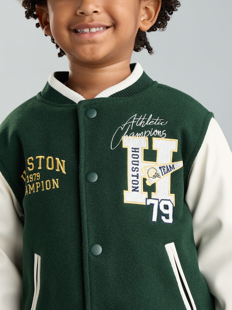 Varsity Print Felt Bomber Jacket