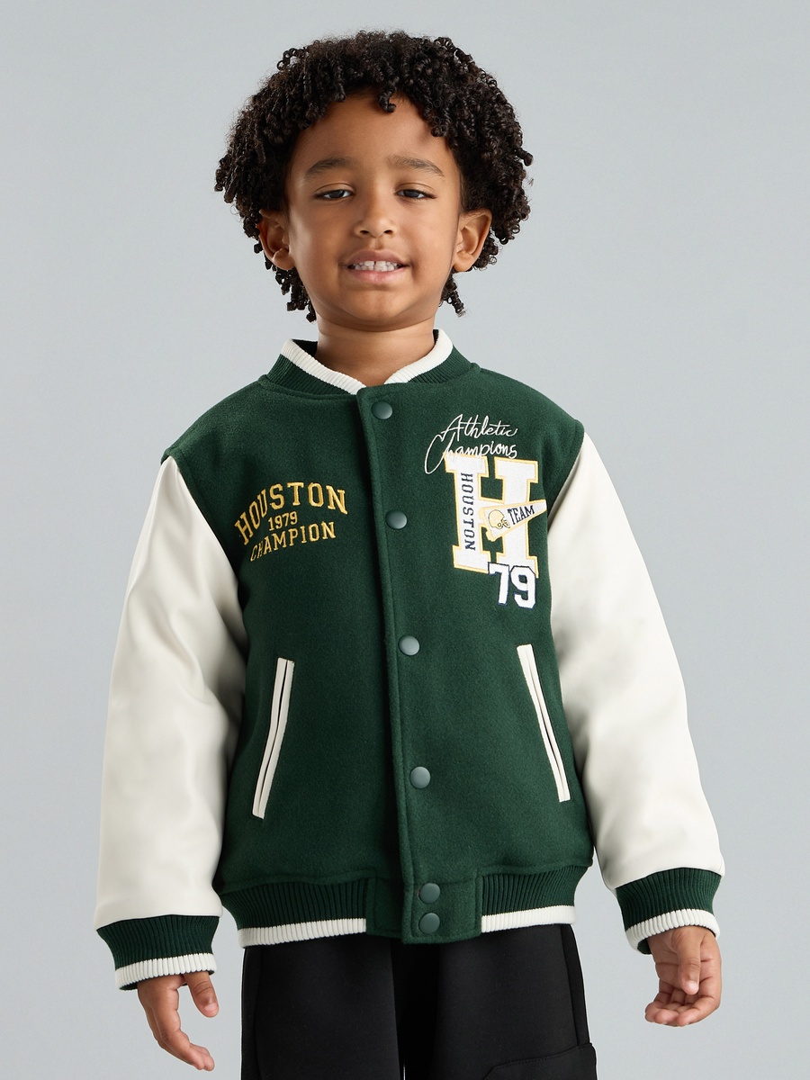 Varsity Print Felt Bomber Jacket