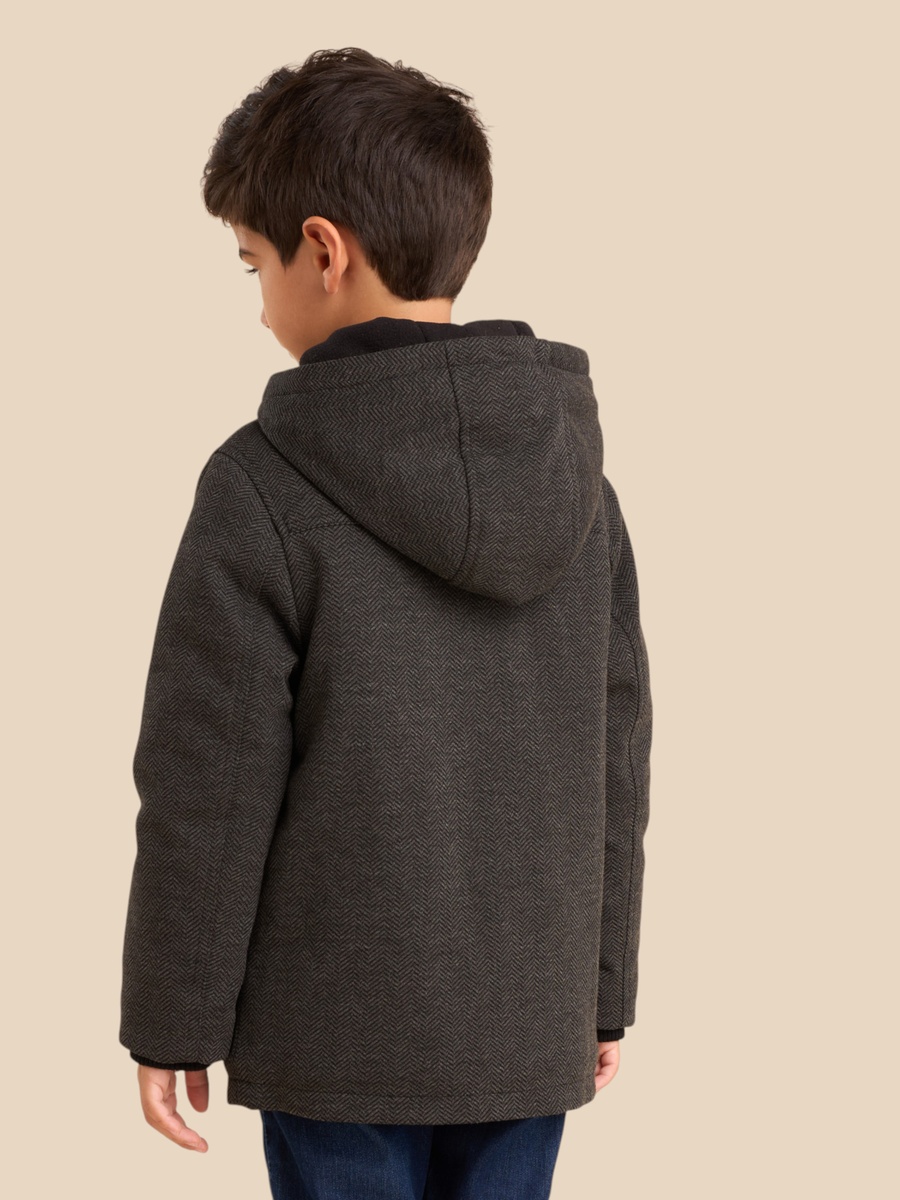 Tweed Herringbone Hooded Coat