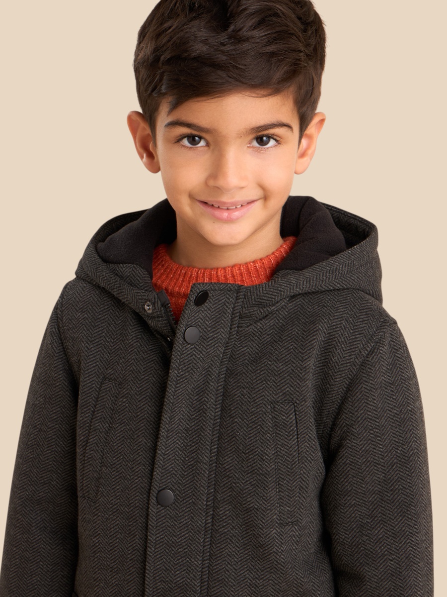 Tweed Herringbone Hooded Coat