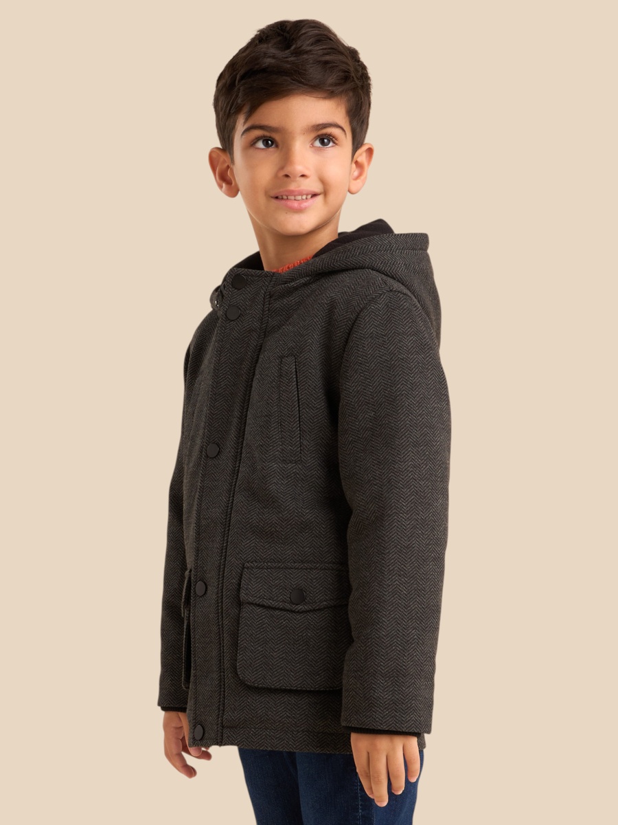 Tweed Herringbone Hooded Coat