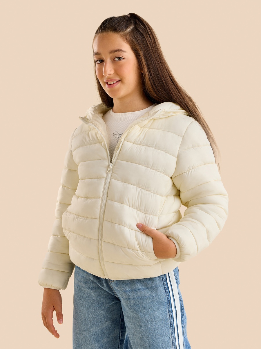 Plain Zip Through Hooded Puffer Jacket