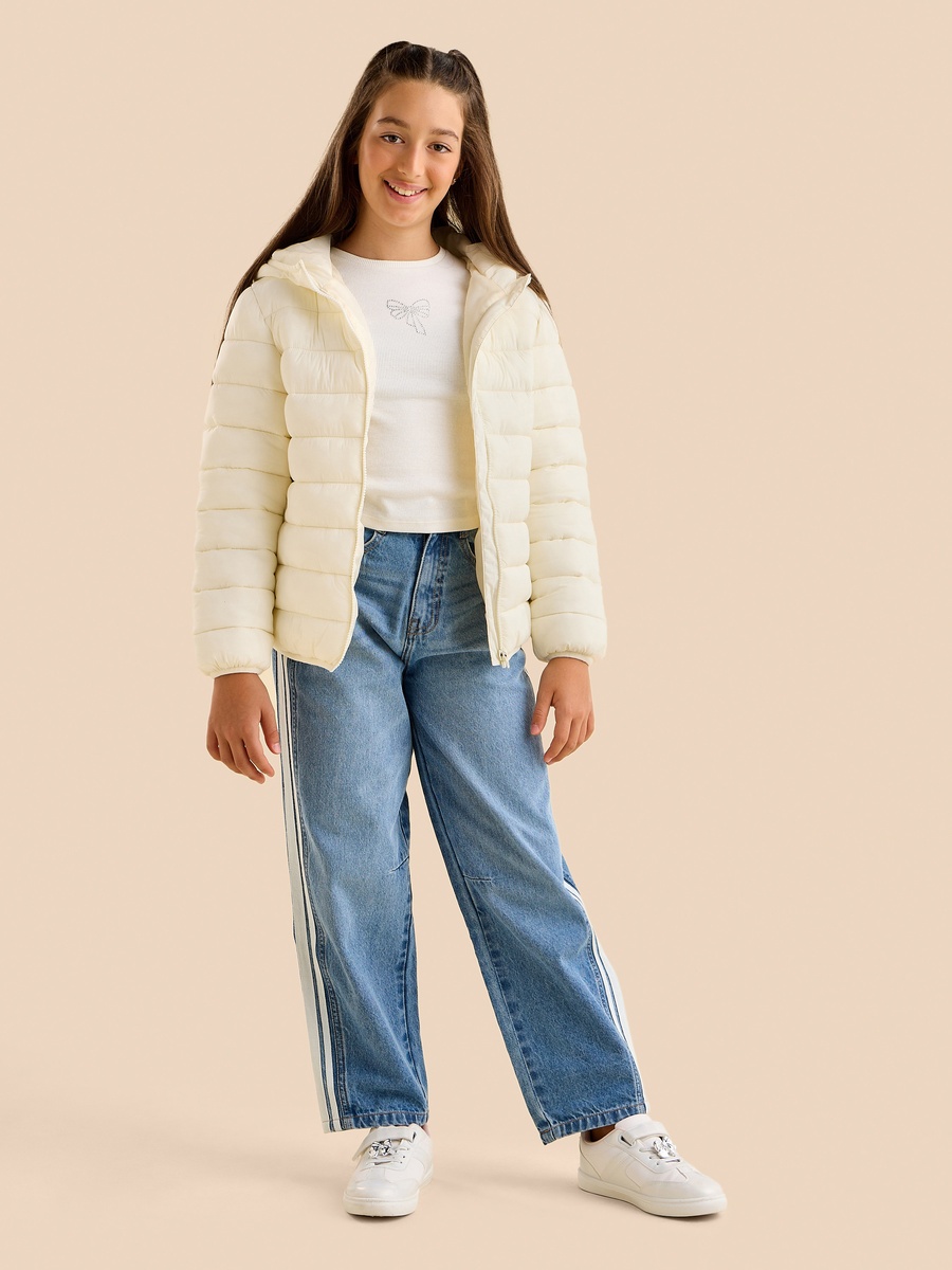 Plain Zip Through Hooded Puffer Jacket