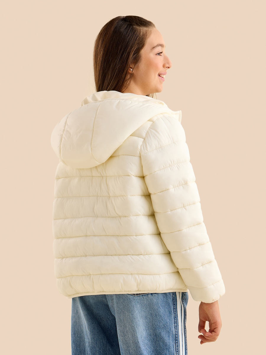 Plain Zip Through Hooded Puffer Jacket