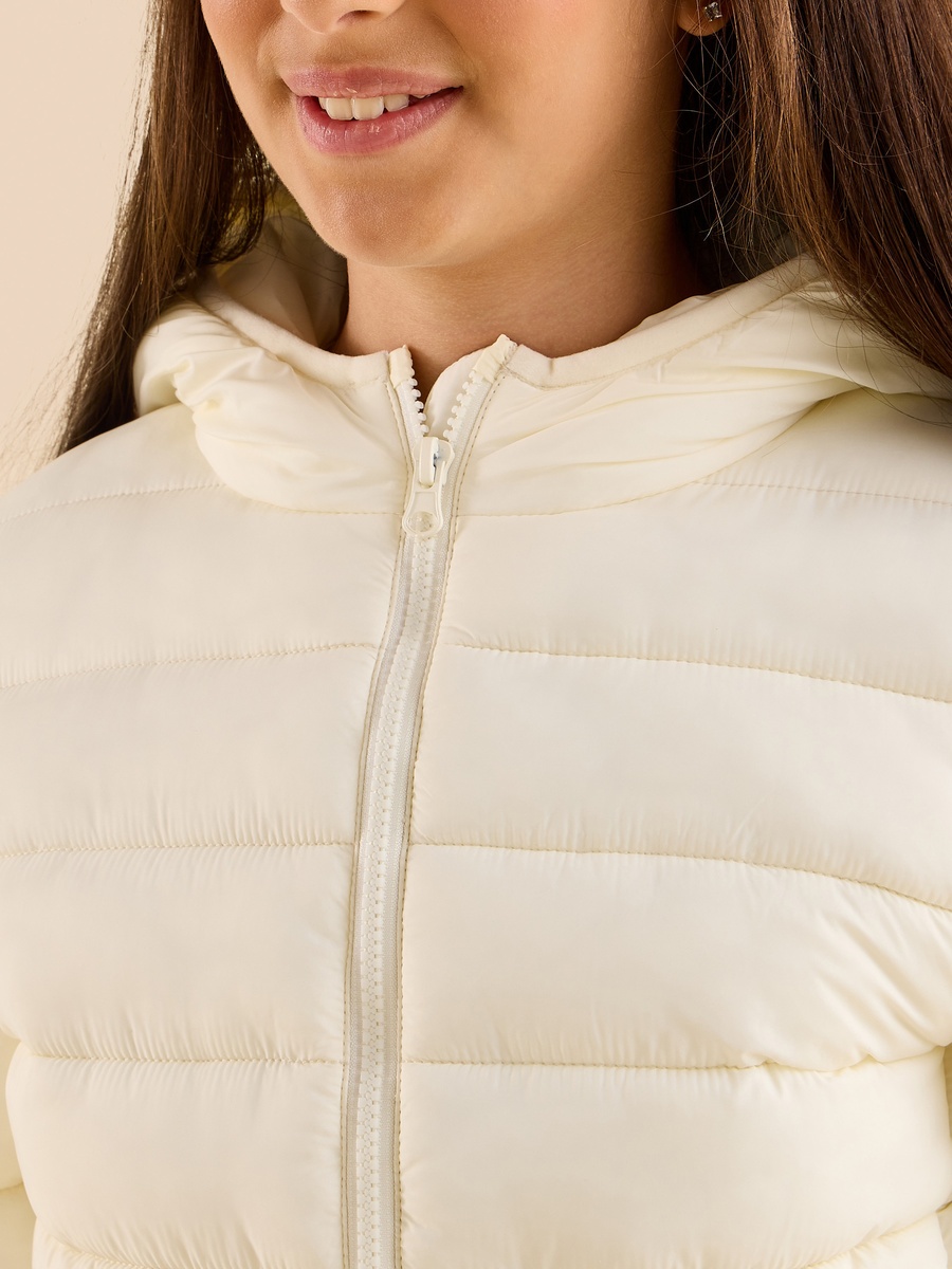 Plain Zip Through Hooded Puffer Jacket