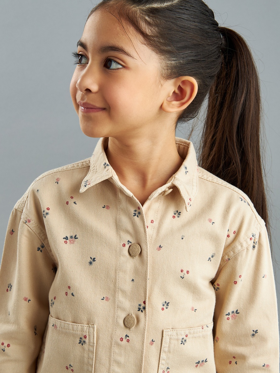 All-Over Floral Print Jacket with Pockets