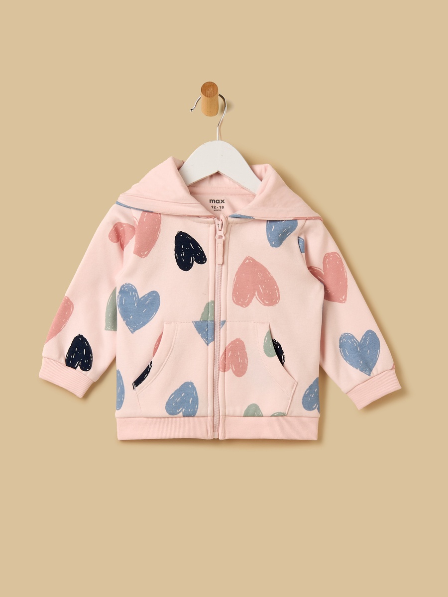 Heart Print Zip Through Hoodie