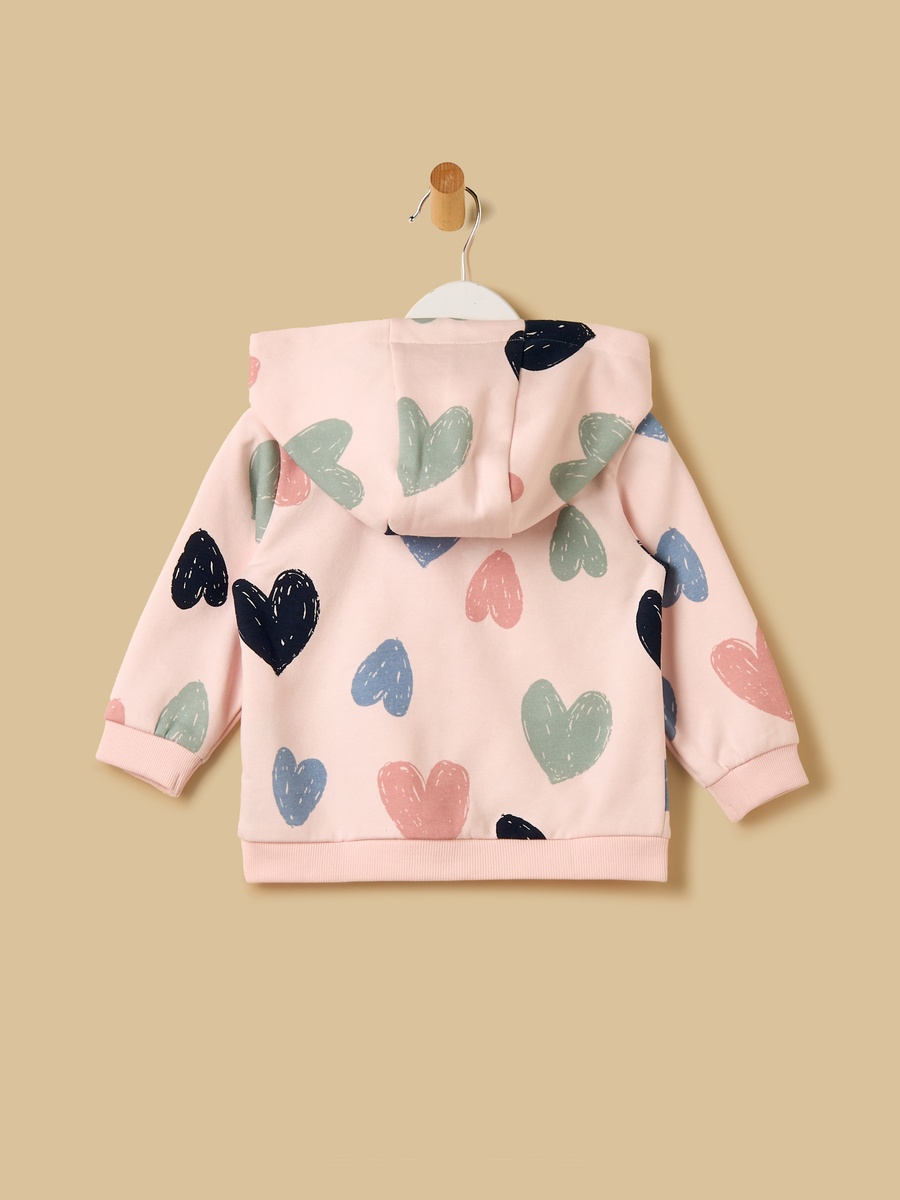 Heart Print Zip Through Hoodie