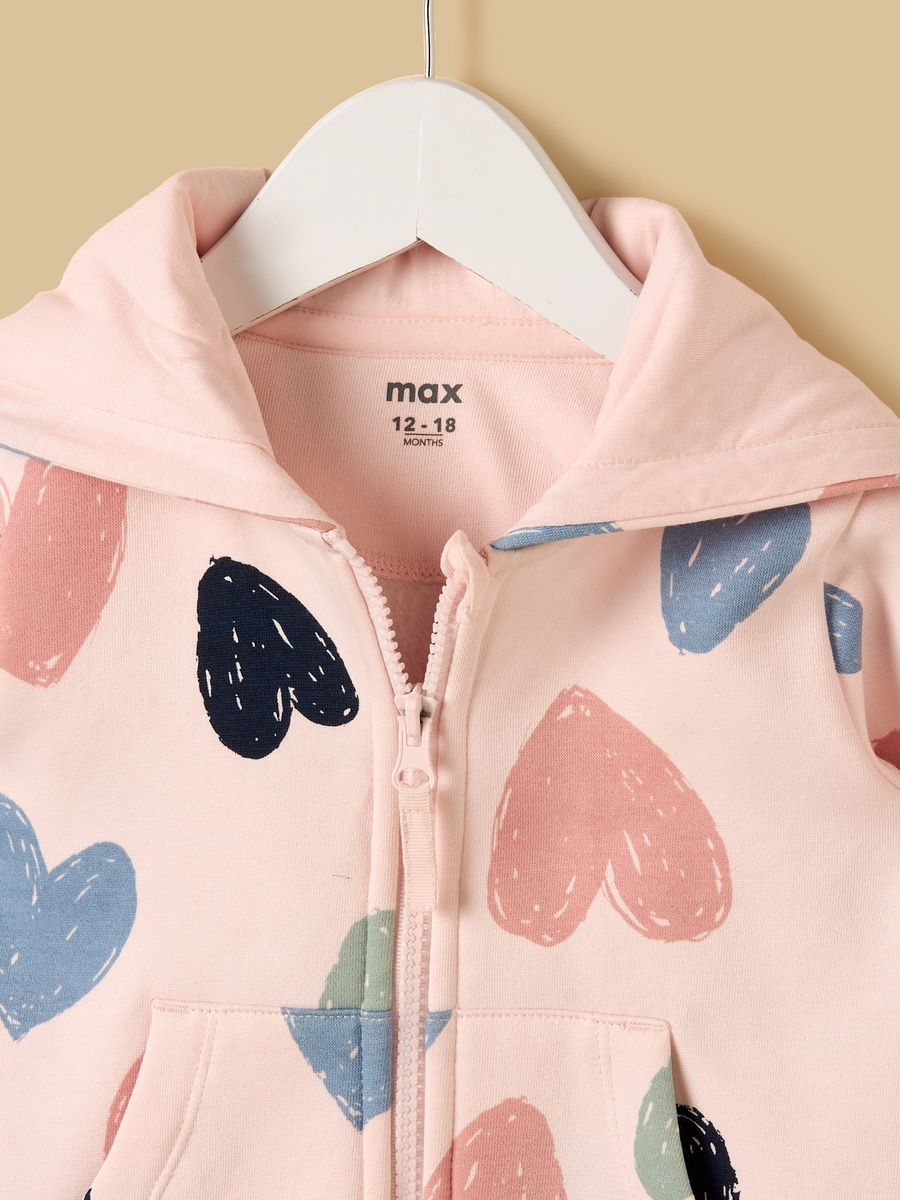 Heart Print Zip Through Hoodie