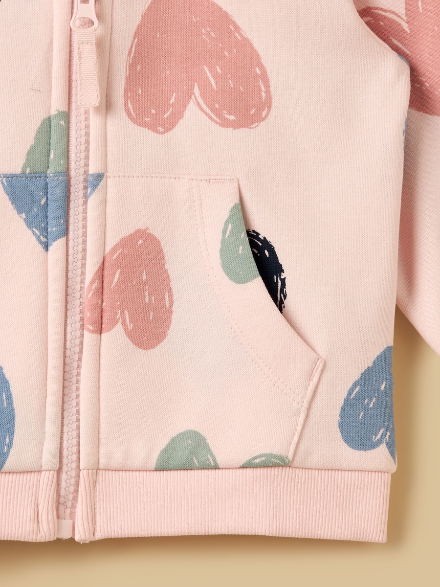 Heart Print Zip Through Hoodie