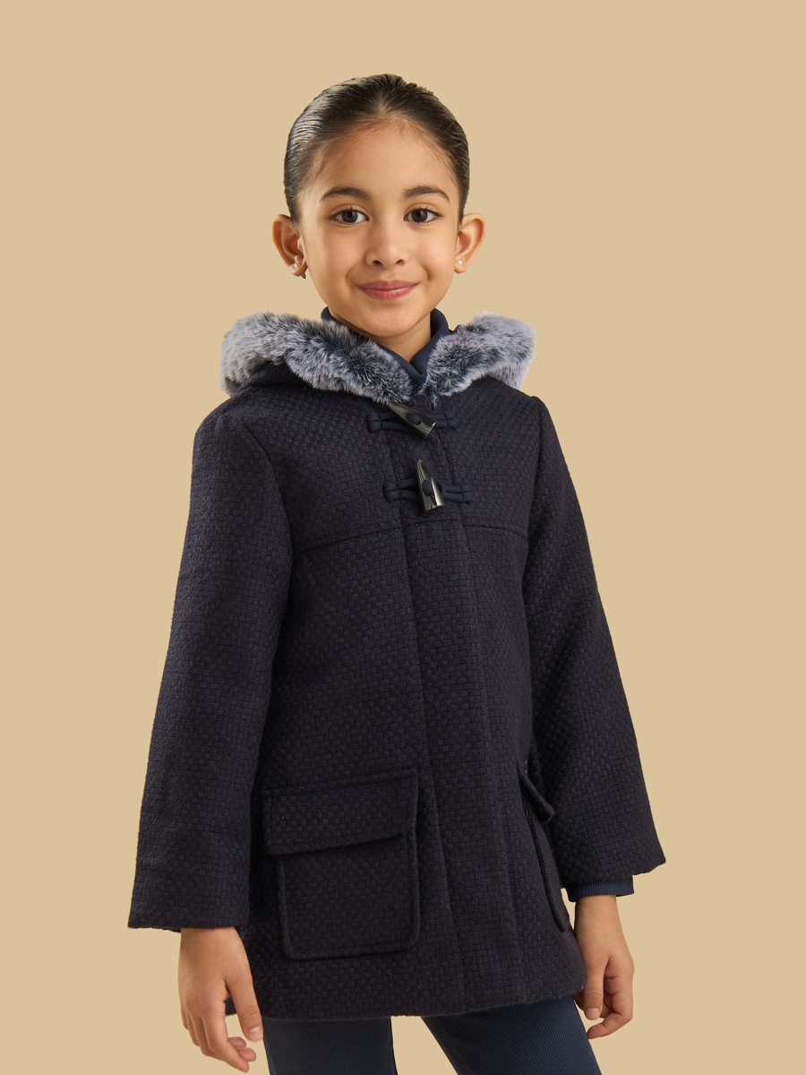 Fur Trim Duffle Coat with Hood