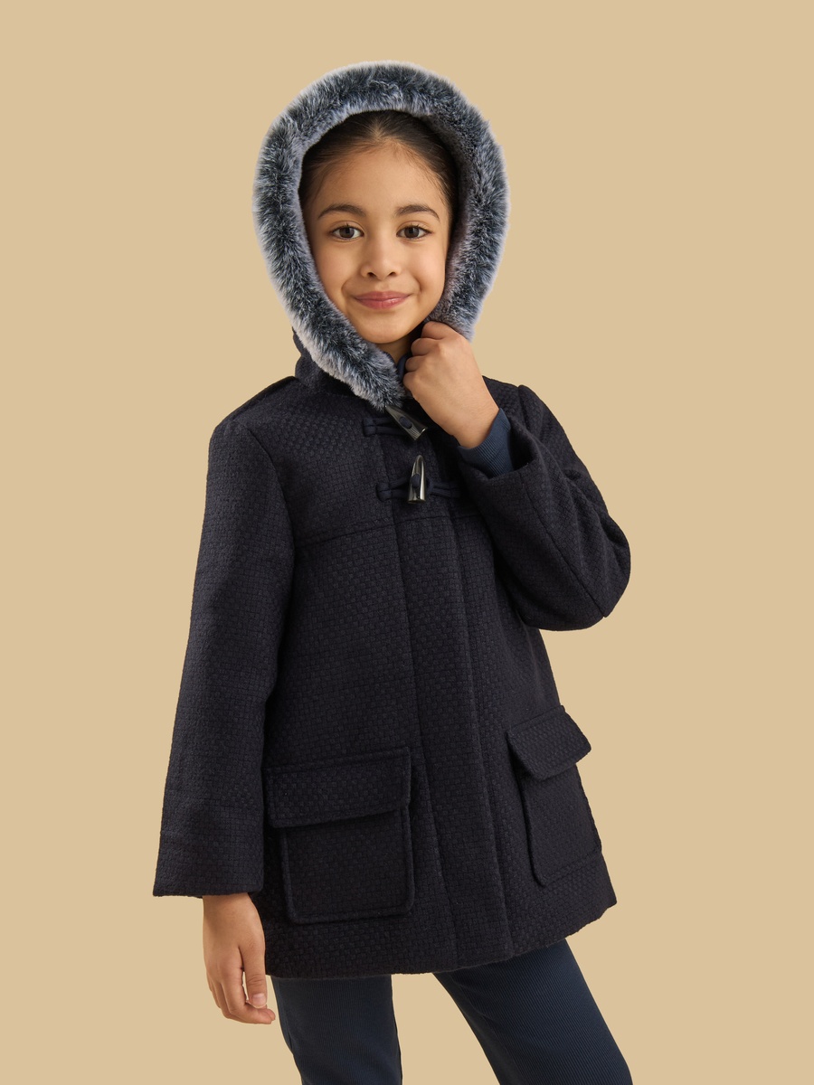 Fur Trim Duffle Coat with Hood