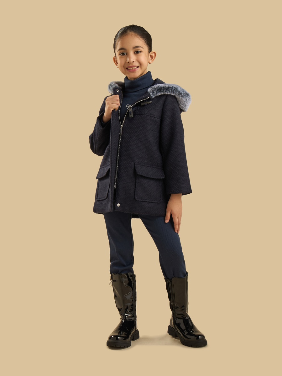 Fur Trim Duffle Coat with Hood
