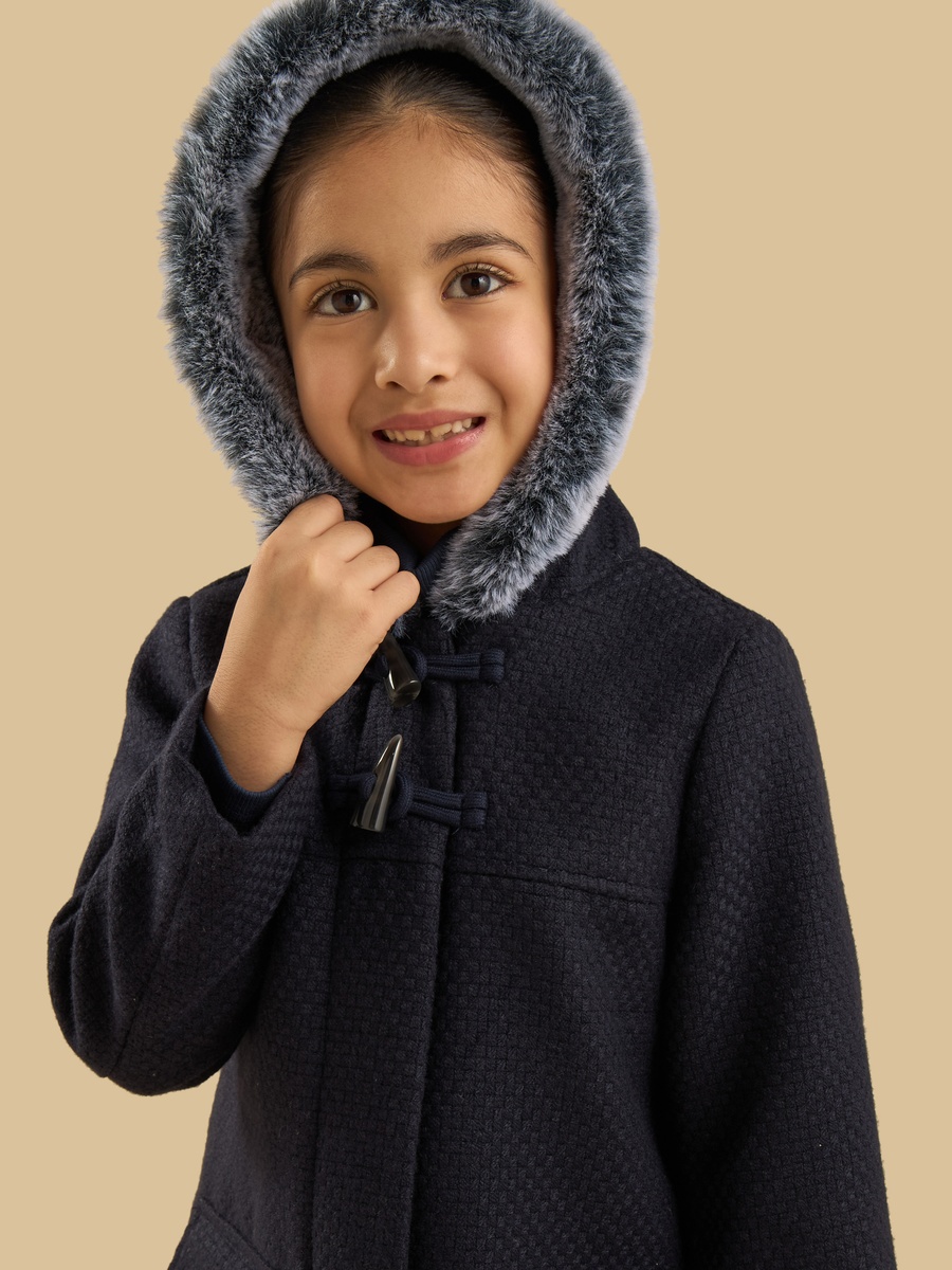 Fur Trim Duffle Coat with Hood